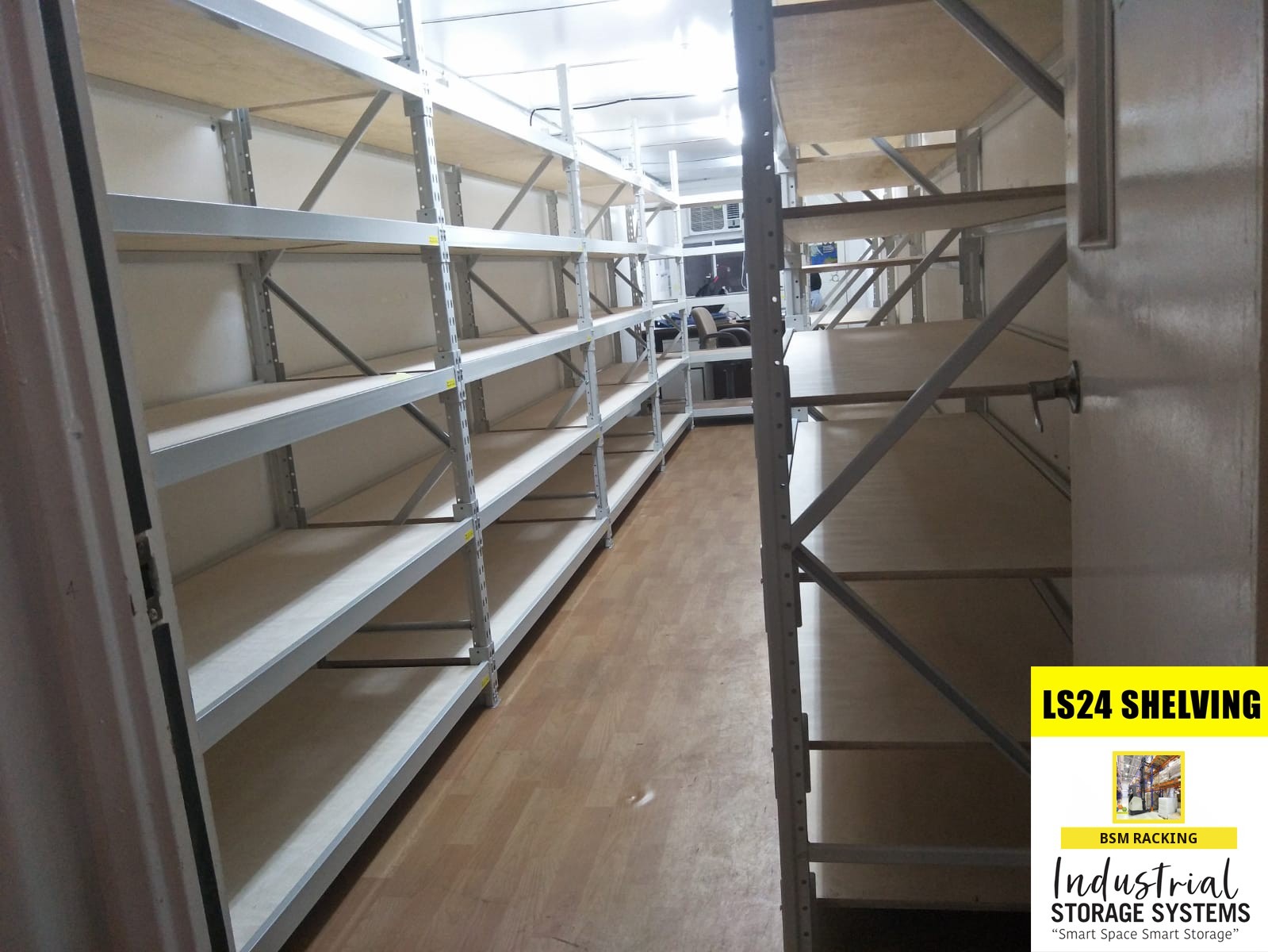 LS-24 Longspan Racking hand-loaded shelving layout, project view 17