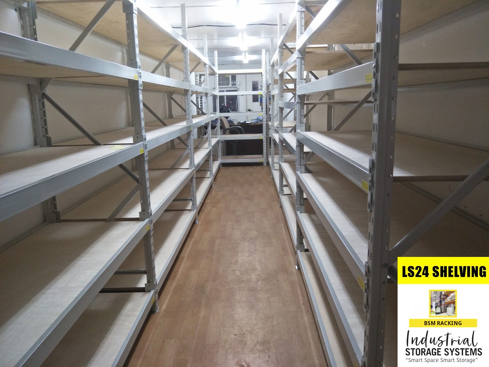 LS-24 Longspan Racking hand-loaded shelving layout, project view 19