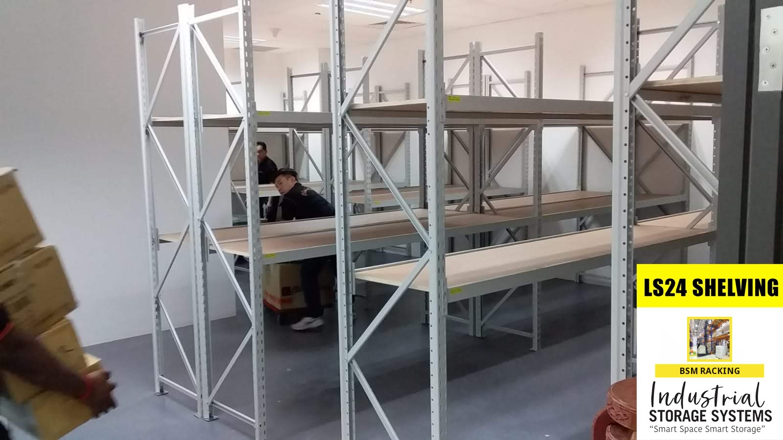 LS-24 Longspan Racking hand-loaded shelving layout, project view 16