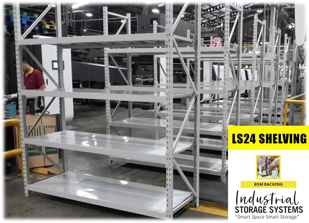 LS-24 Longspan Racking hand-loaded shelving layout, project view 3