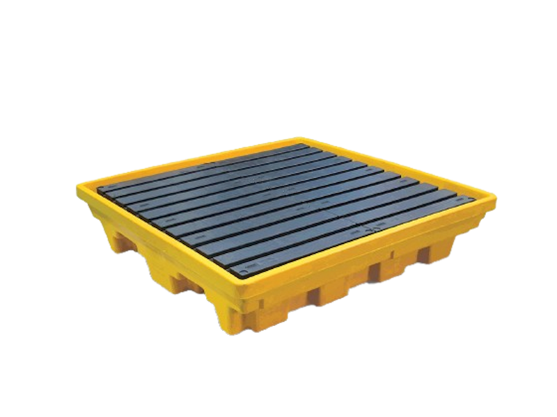 Plastic Pallet spill container with black top and yellow base
