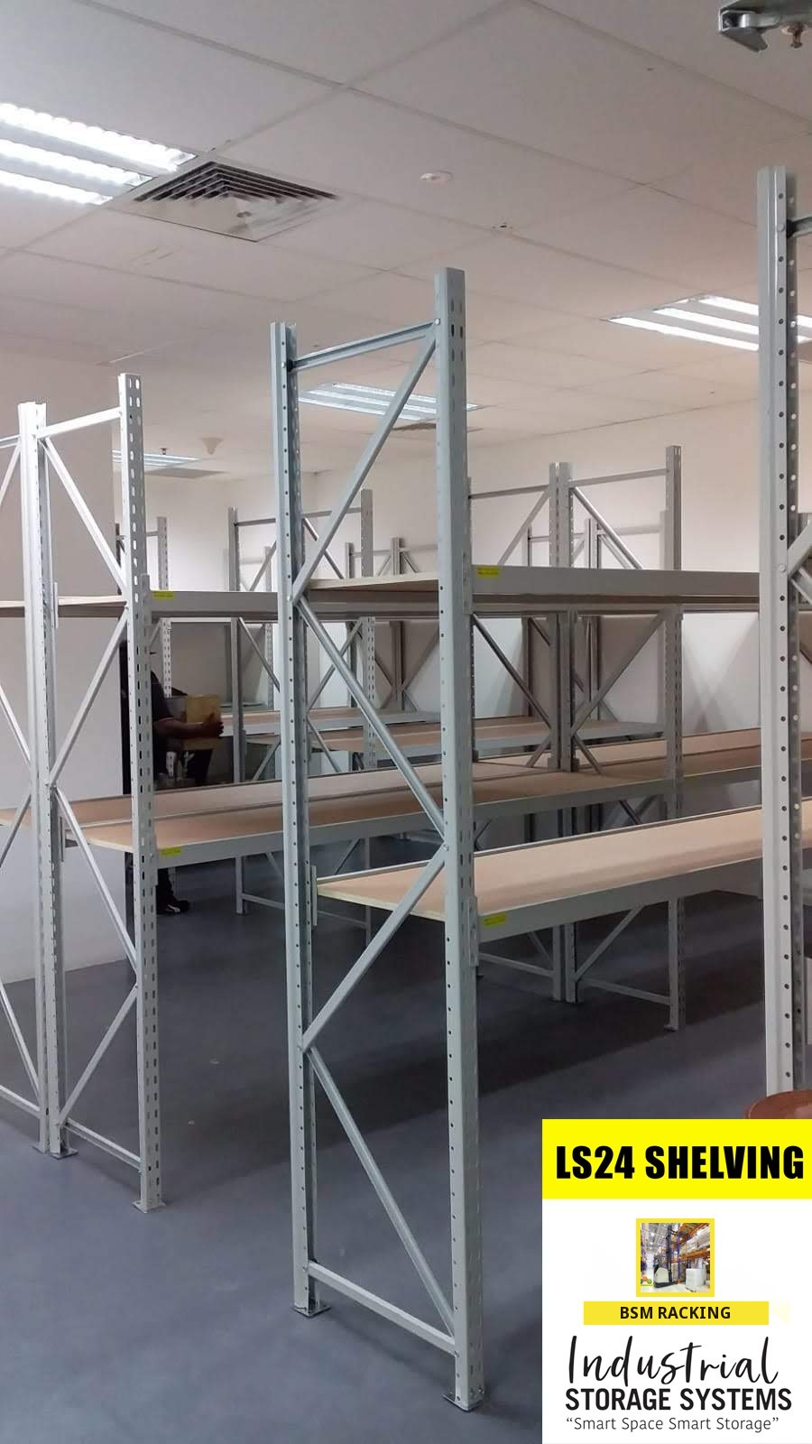 LS-24 Longspan Racking hand-loaded shelving layout, project view 2