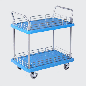 Two-tier hand push trolley for moving small goods